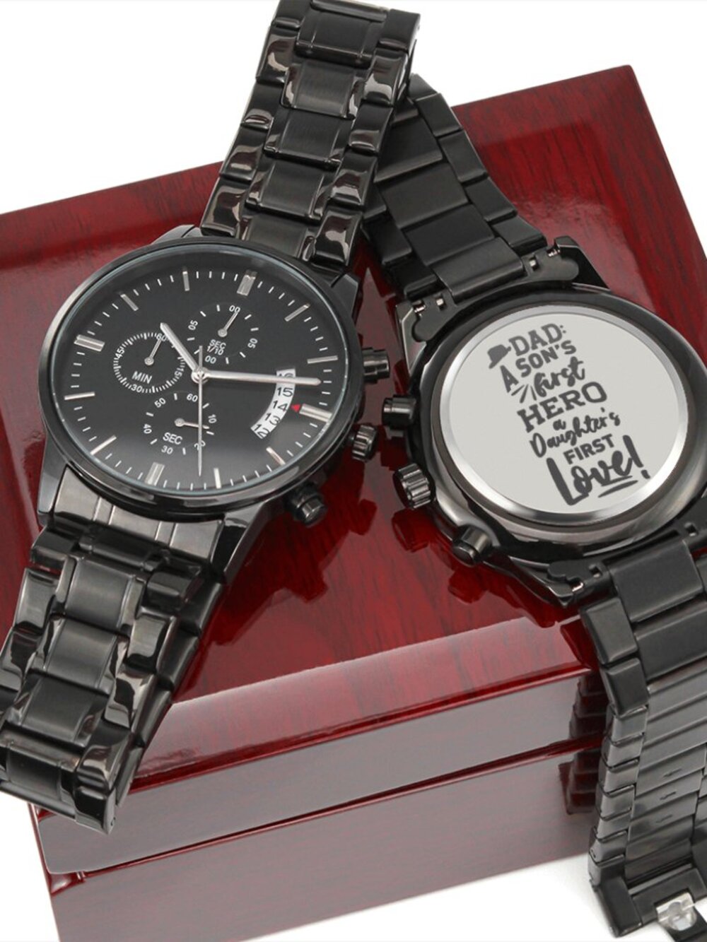 Son's First Hero Engraved Stainless Steel Watch Inspirational Message Luxury